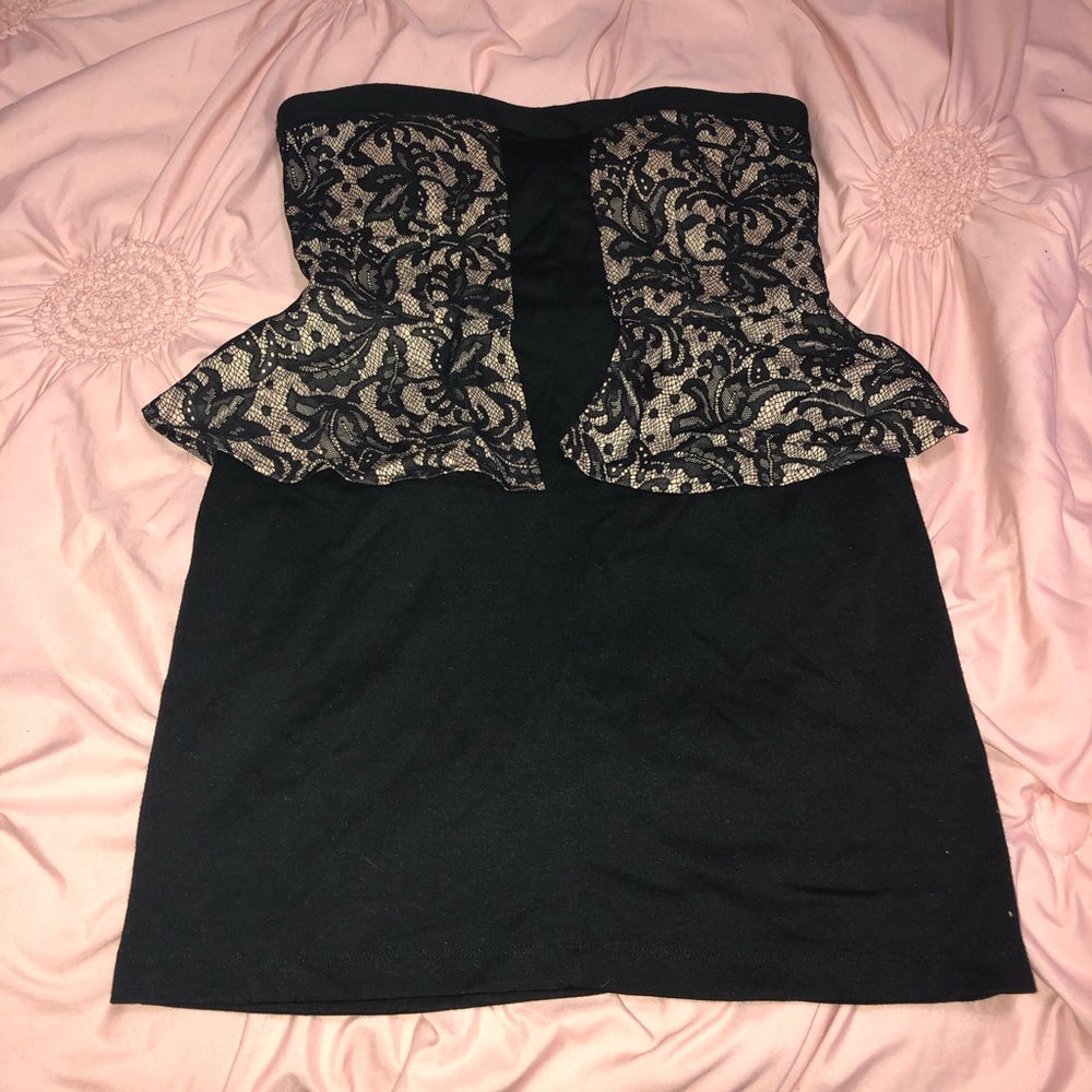 Gothic Halloween spooky Peplum style strapless demask mini dress